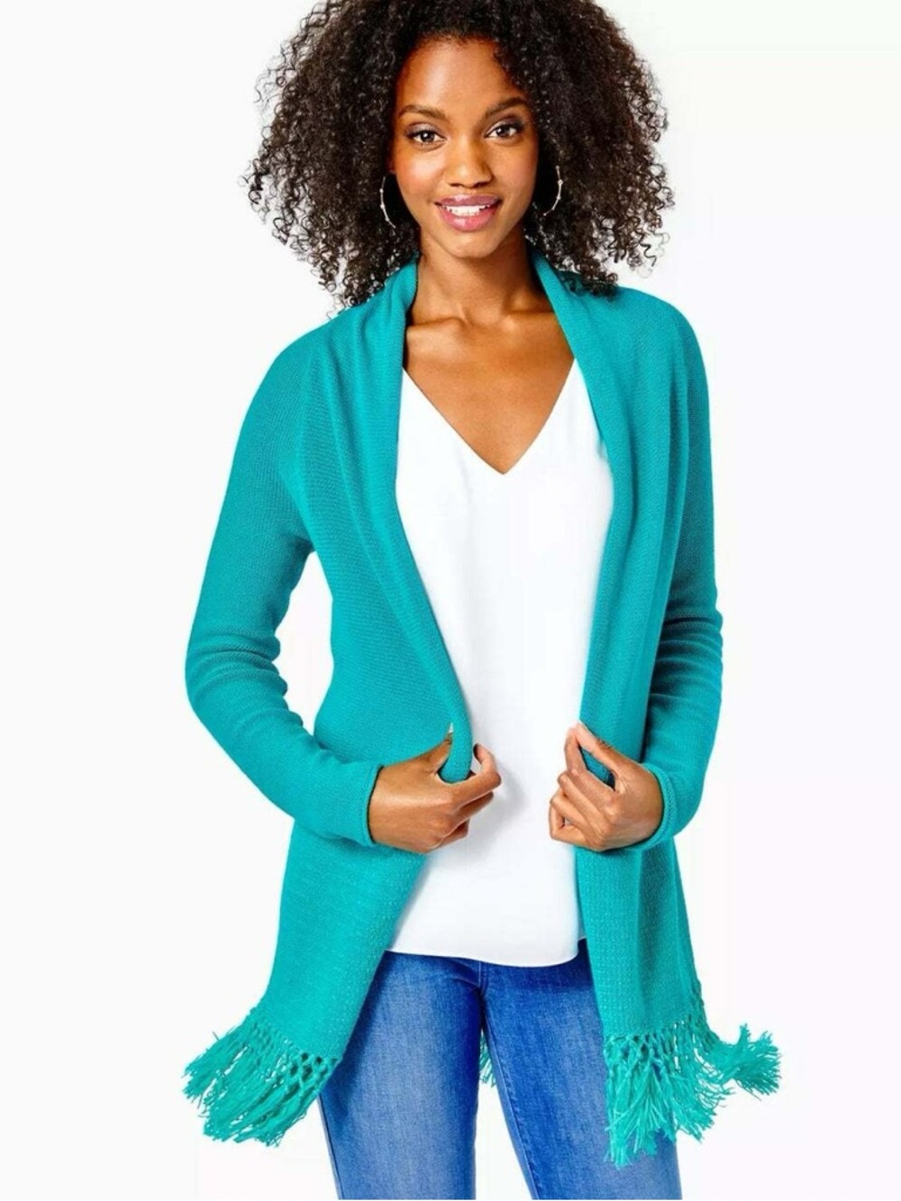 Lilly Pulitzer Tatum Fringe Cardigan Maldives Green Small Resortwear Lightweight